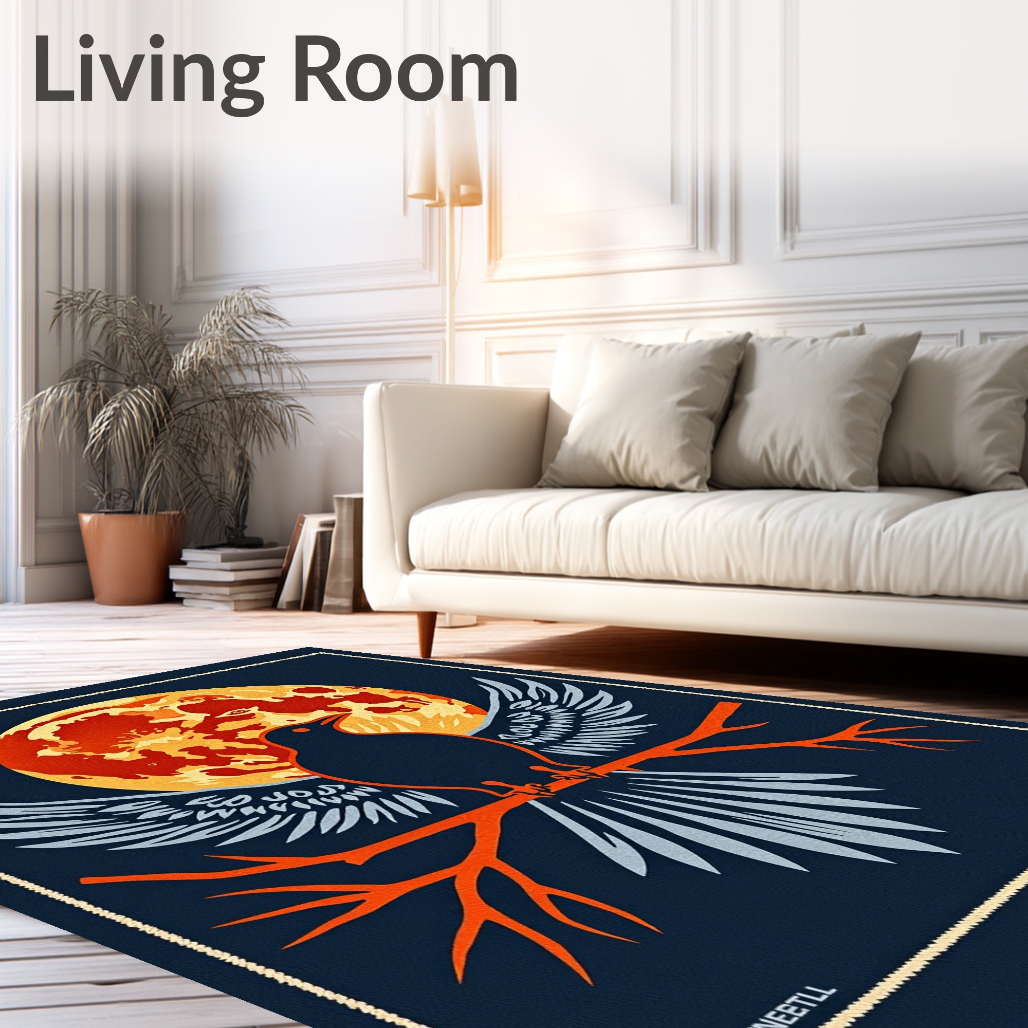 Dark Blue Raven Moon Orange Branch Rug