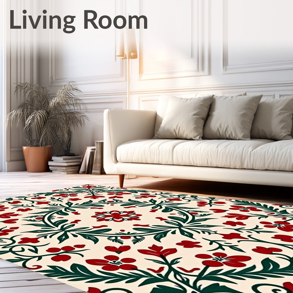 Crimson Floral Vine Garden Medallion Rug