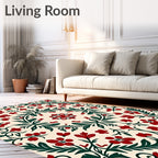 Crimson Floral Vine Garden Medallion Rug