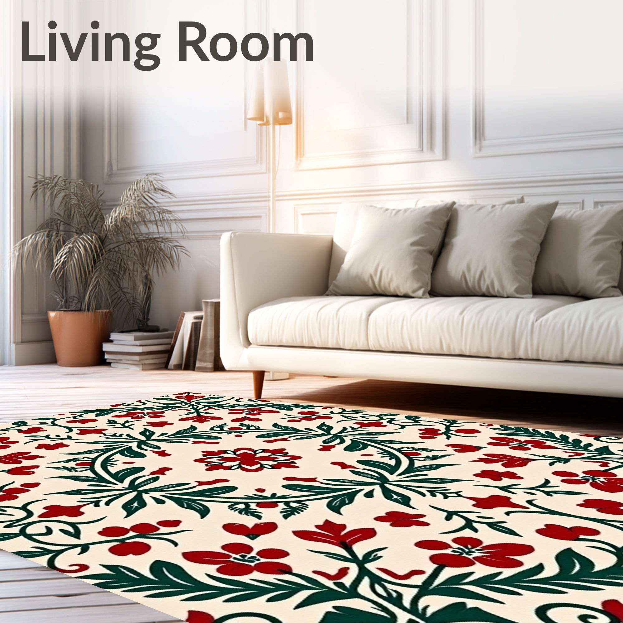 Crimson Floral Vine Garden Medallion Rug