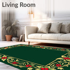 Emerald Red Berry Floral Scroll Rug