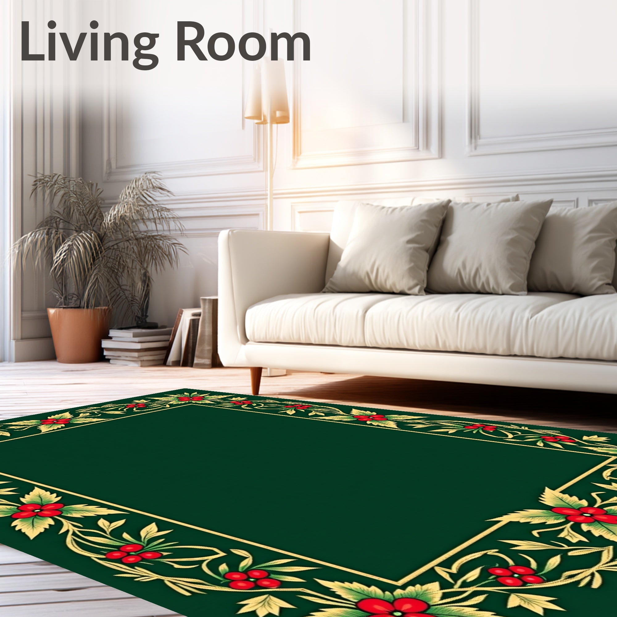 Emerald Red Berry Floral Scroll Rug