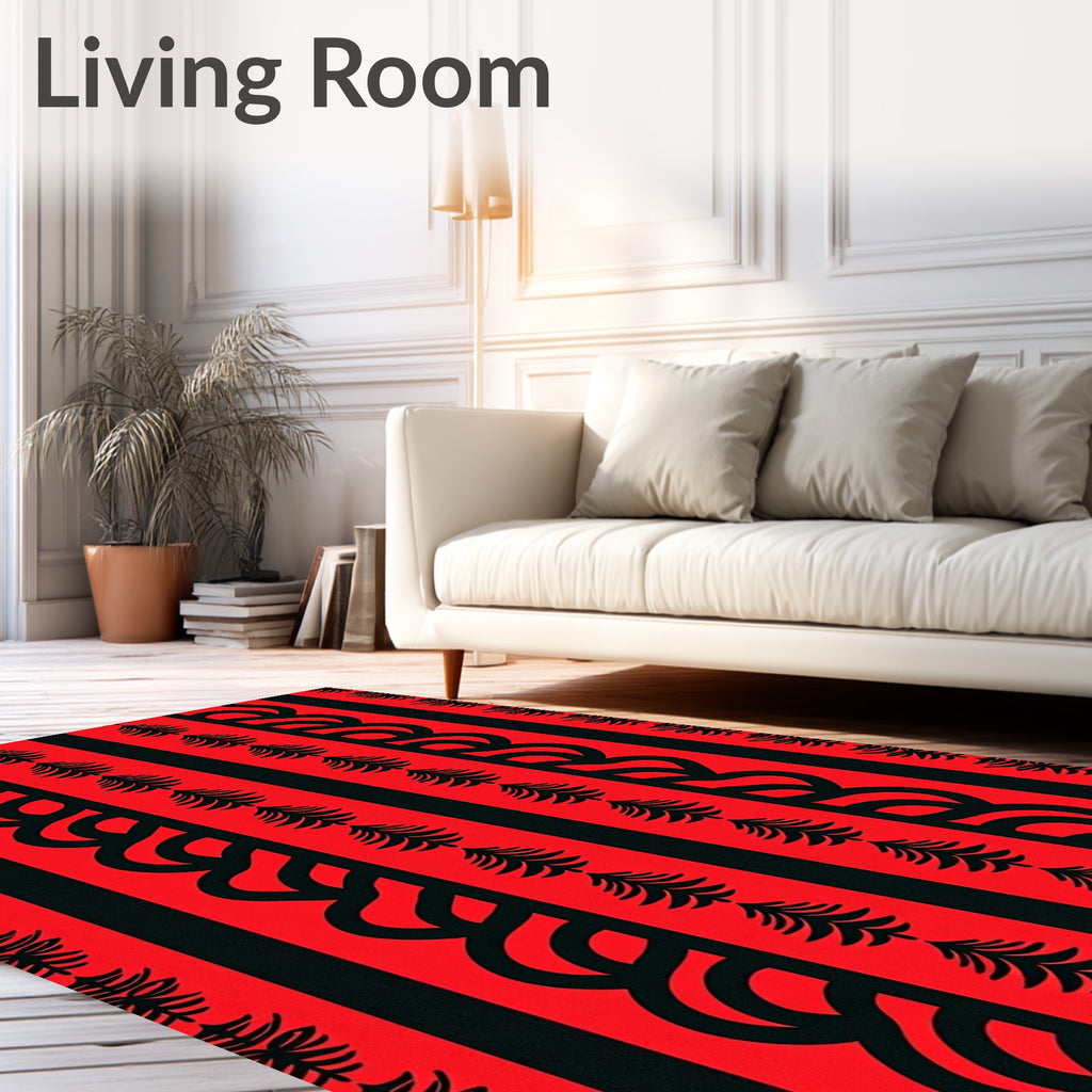 Bold Red Black Vertical Trees Border Rug