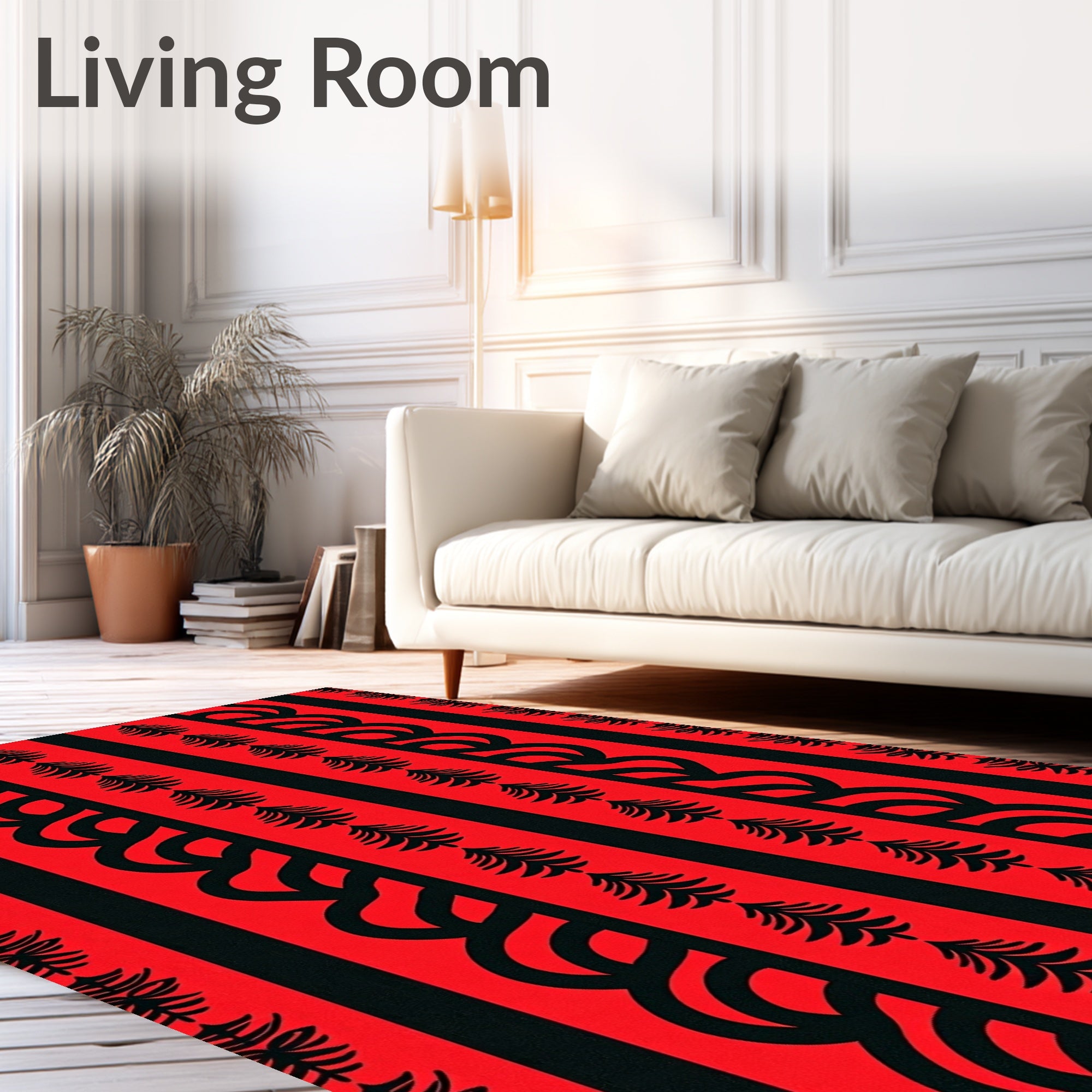 Bold Red Black Vertical Trees Border Rug
