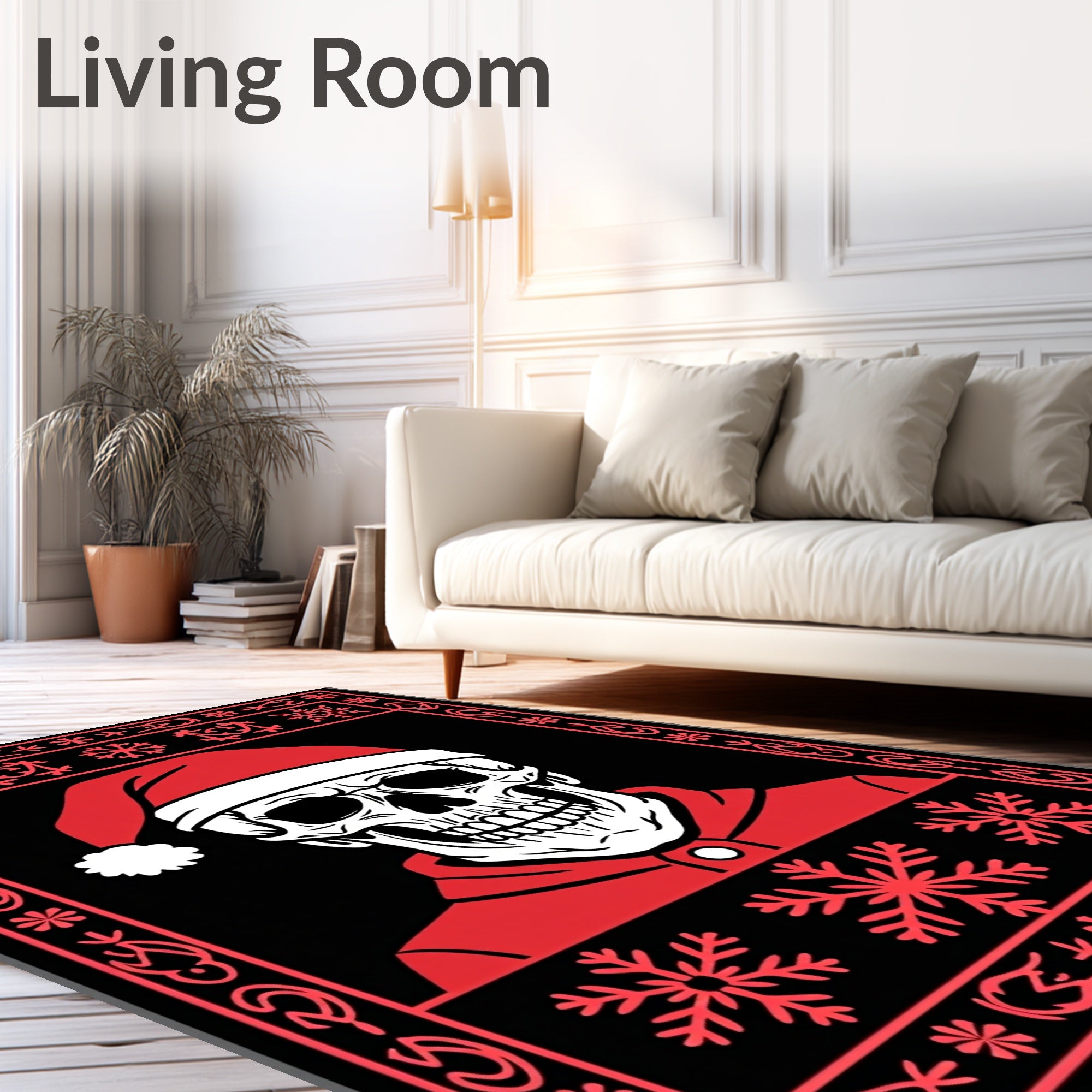 Crimson Skull With Snowflake Border Rug
