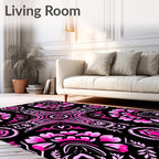 Vibrant Pink Floral Black Kaleidoscope Rug