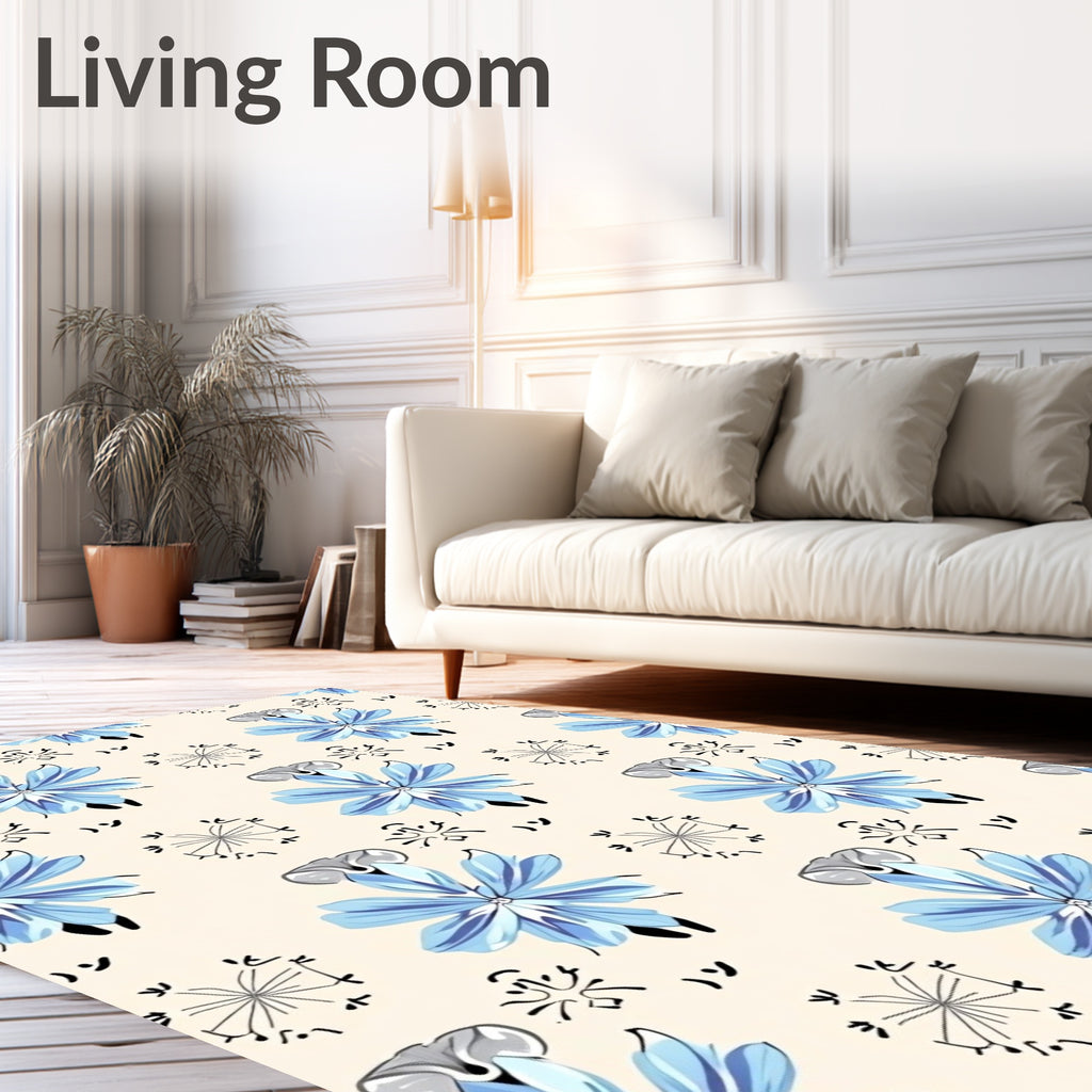 Pale Blue Petal Whimsical Bloom Rug