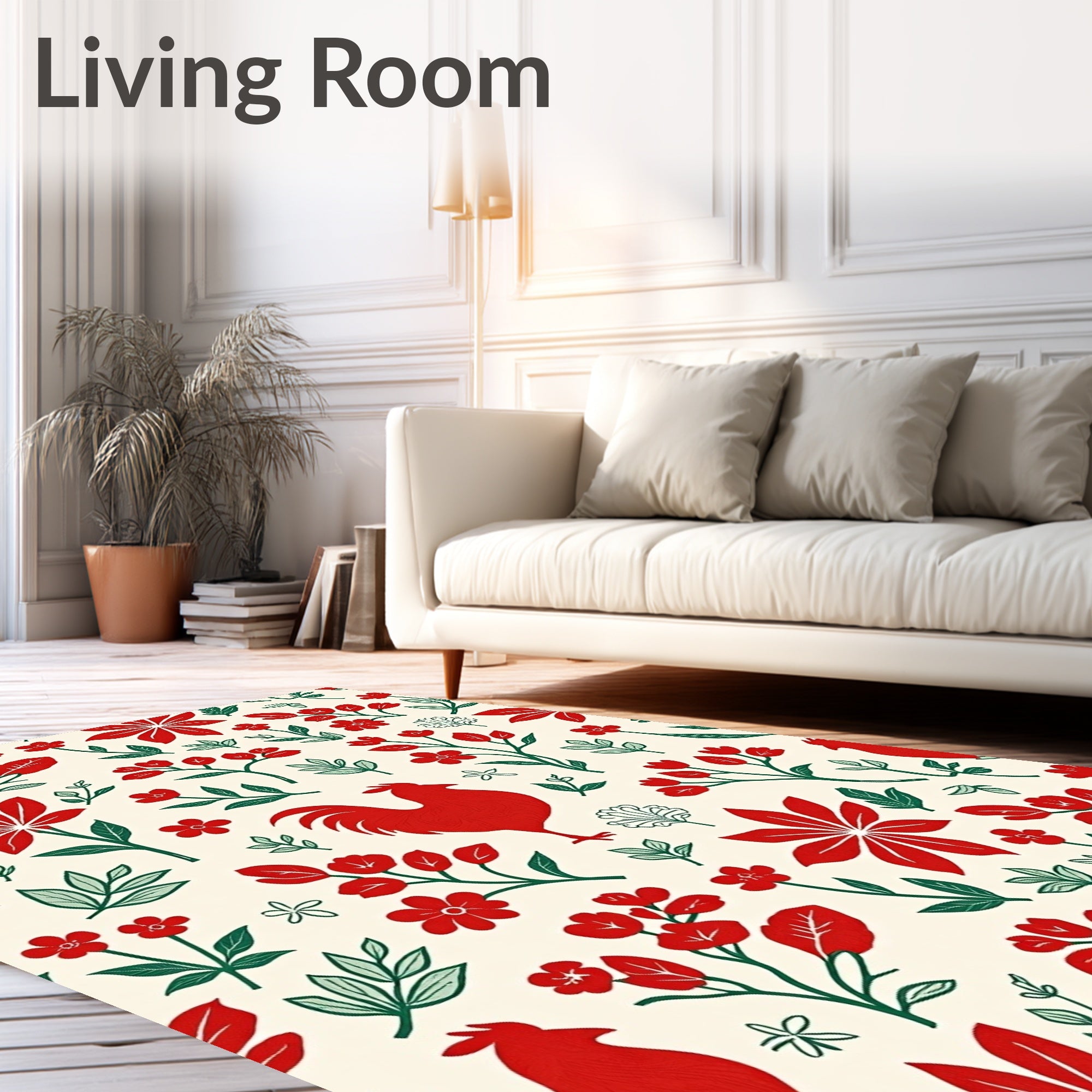 Red Rooster Floral Scatter Rug