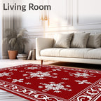 Crimson White Floral Scroll Overlay Rug