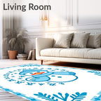 Winter Snowman Blue Snowflake Garland Rug