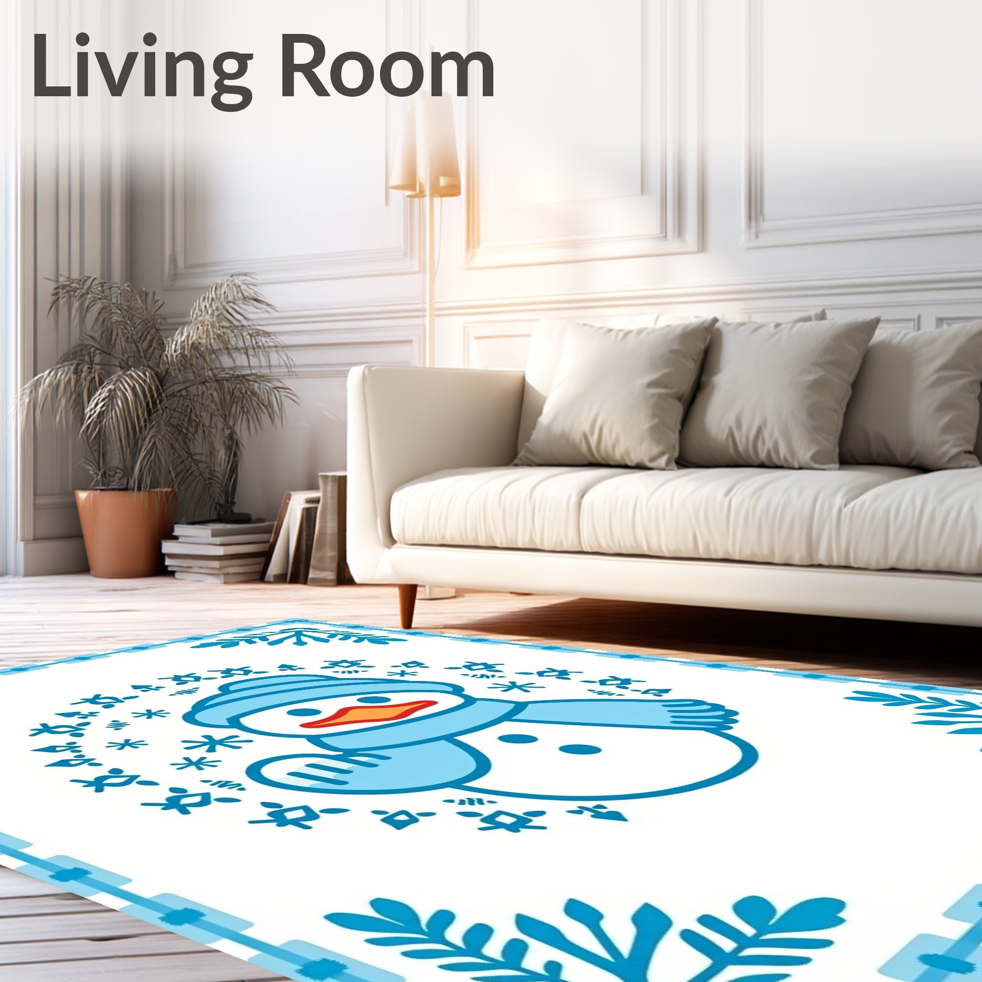 Winter Snowman Blue Snowflake Garland Rug