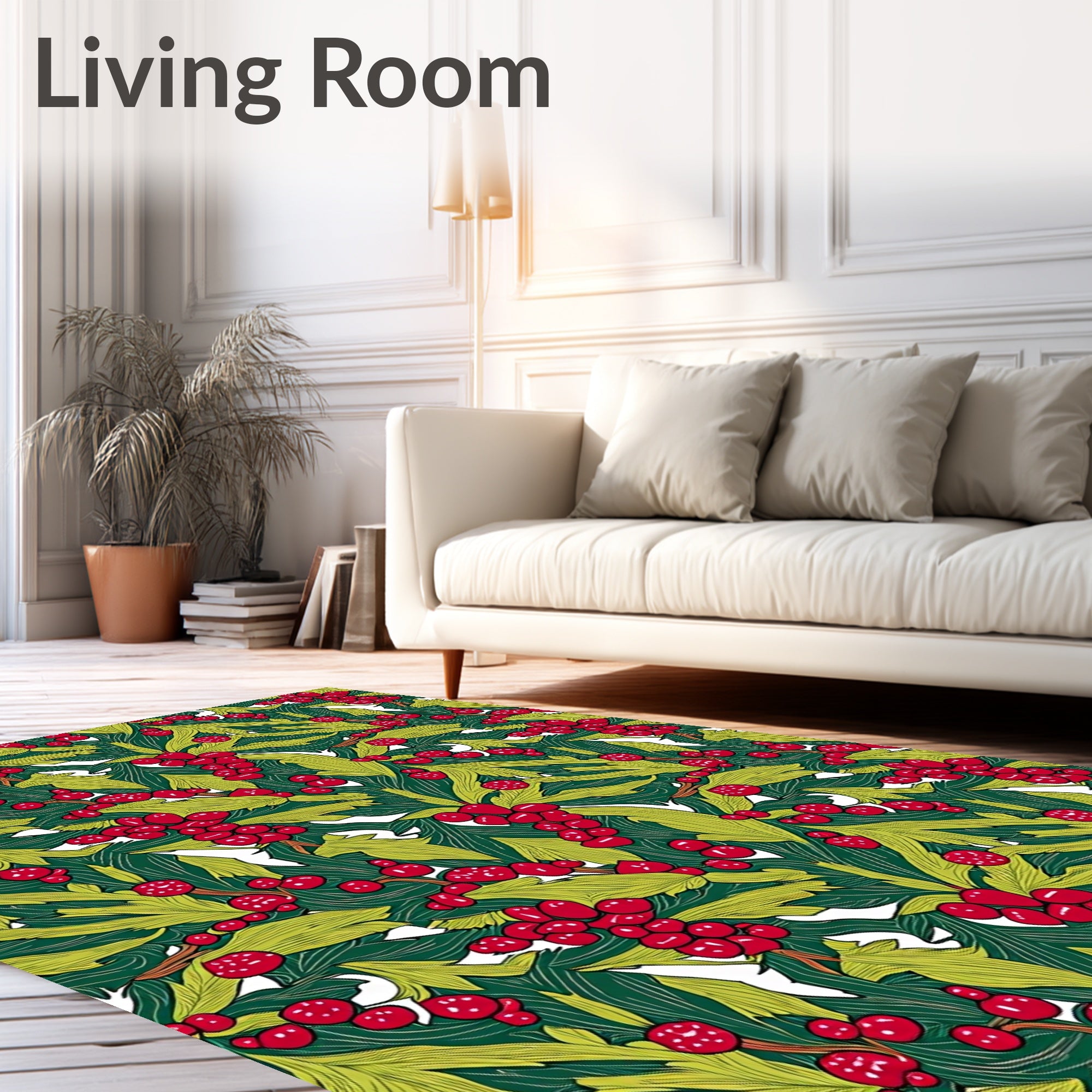 Rich Red Berry Leafy Garland Rug