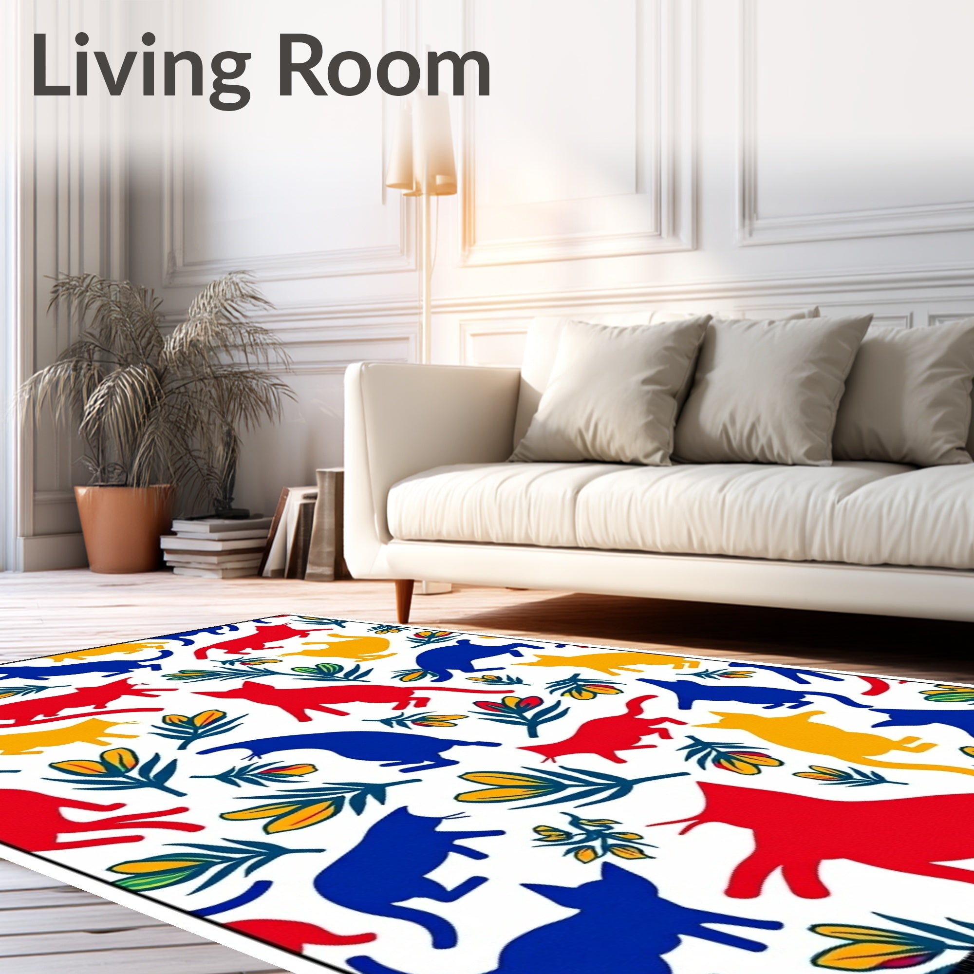 Whimsical Cat and Flower Collage Rug