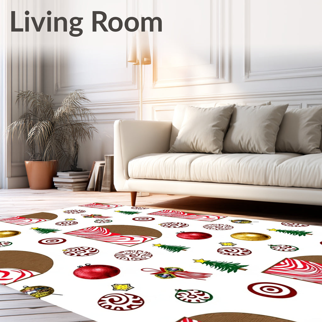 Red White Christmas Ornament Tree Collection Rug