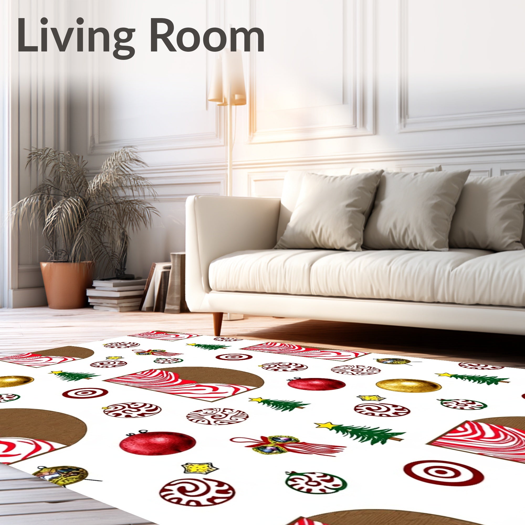 Red White Christmas Ornament Tree Collection Rug