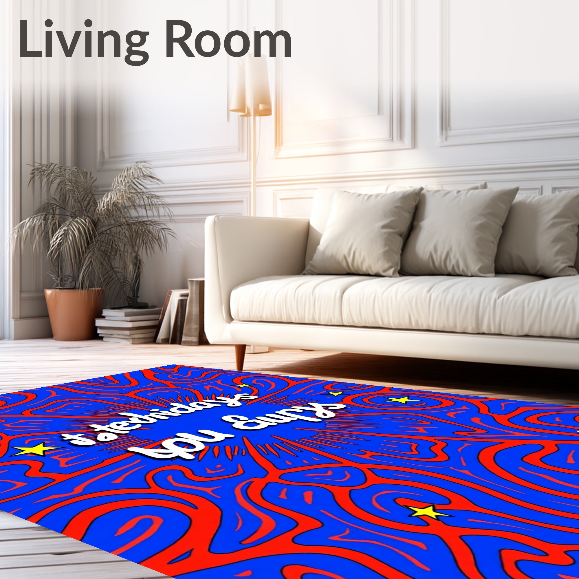 Vibrant Red Blue Psychedelic Starburst Rug