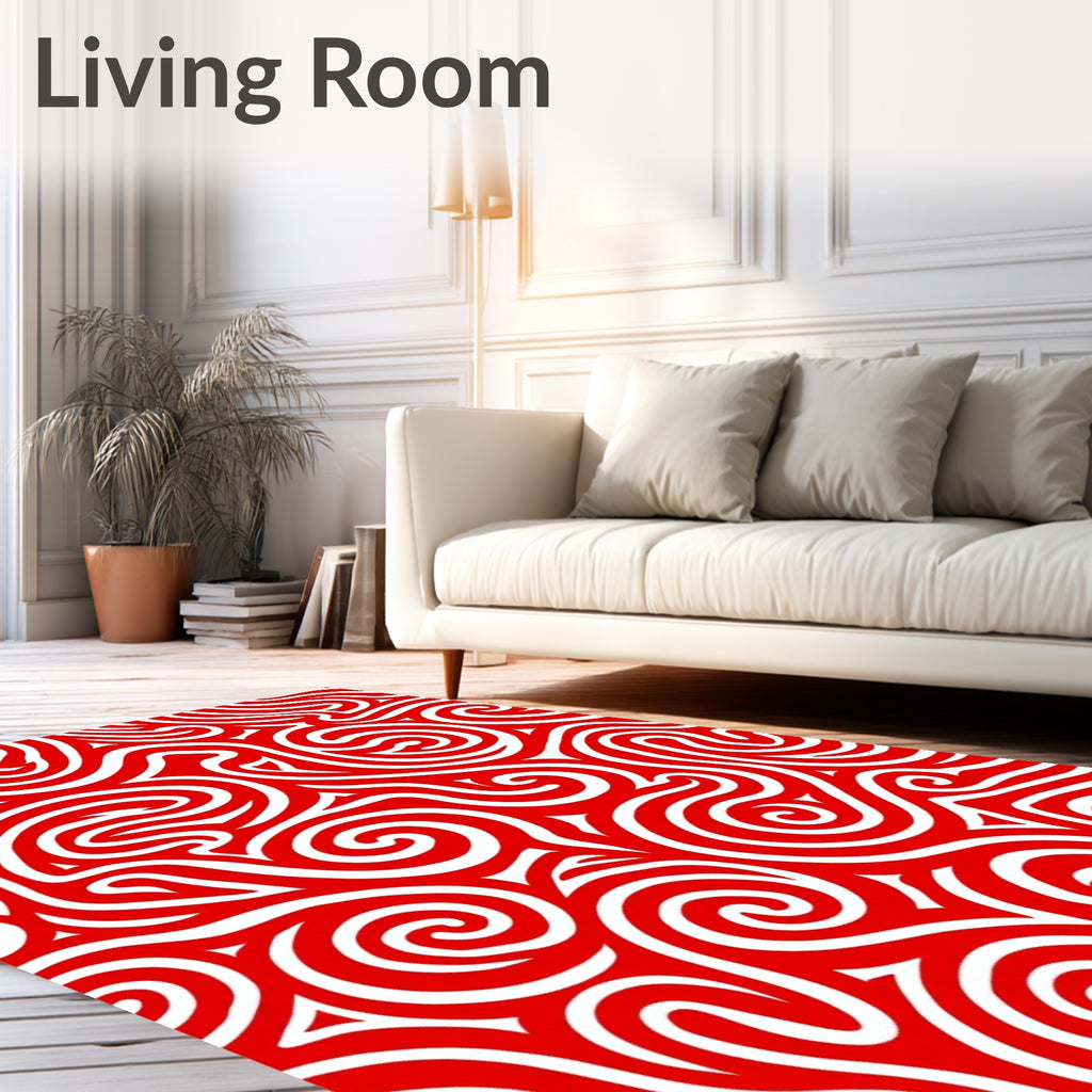 Red White Swirling Abstract Waves Rug
