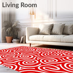 Red White Swirling Abstract Waves Rug