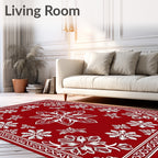 Crimson White Floral Medallion Relief Rug
