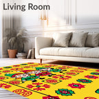 Festive Elves Red Green Yellow Border Rug