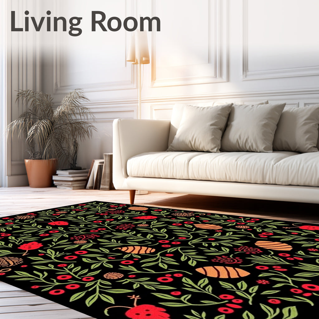 Black Berry Vine Floral Garden Rug