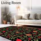 Black Berry Vine Floral Garden Rug
