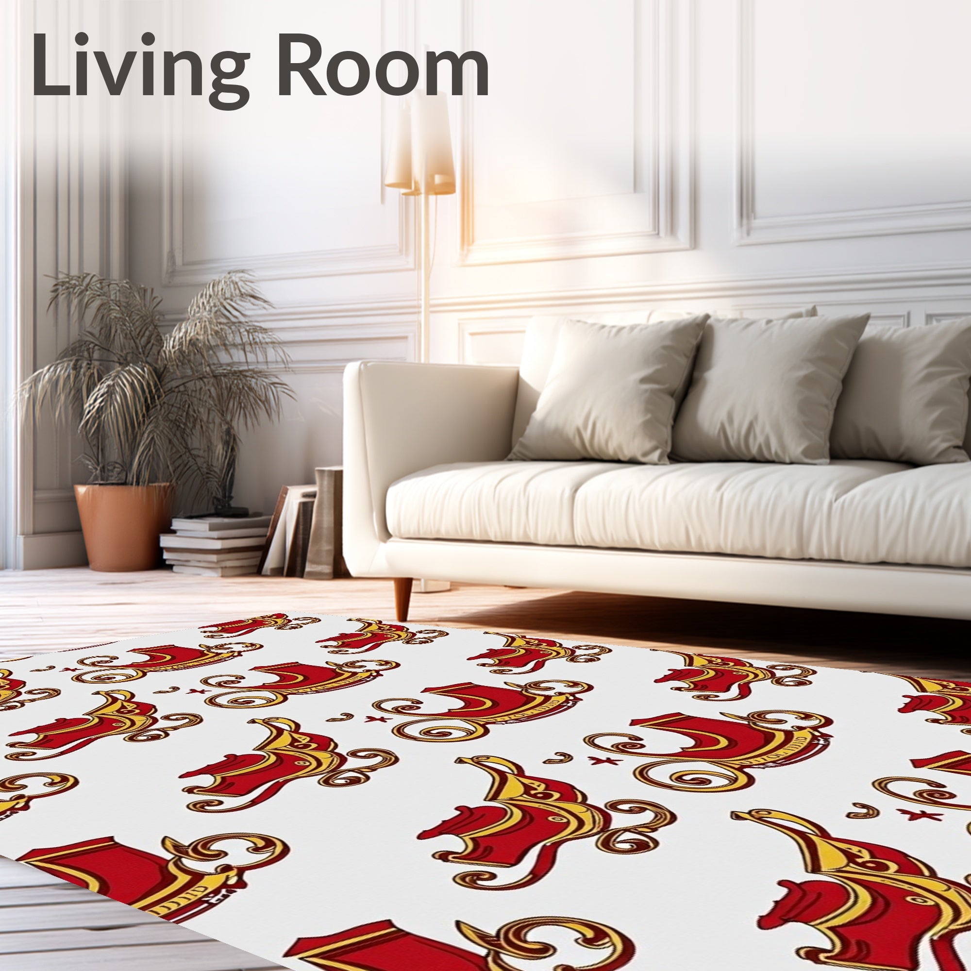 Vintage Red Gold Sleigh Holiday Repeat Rug