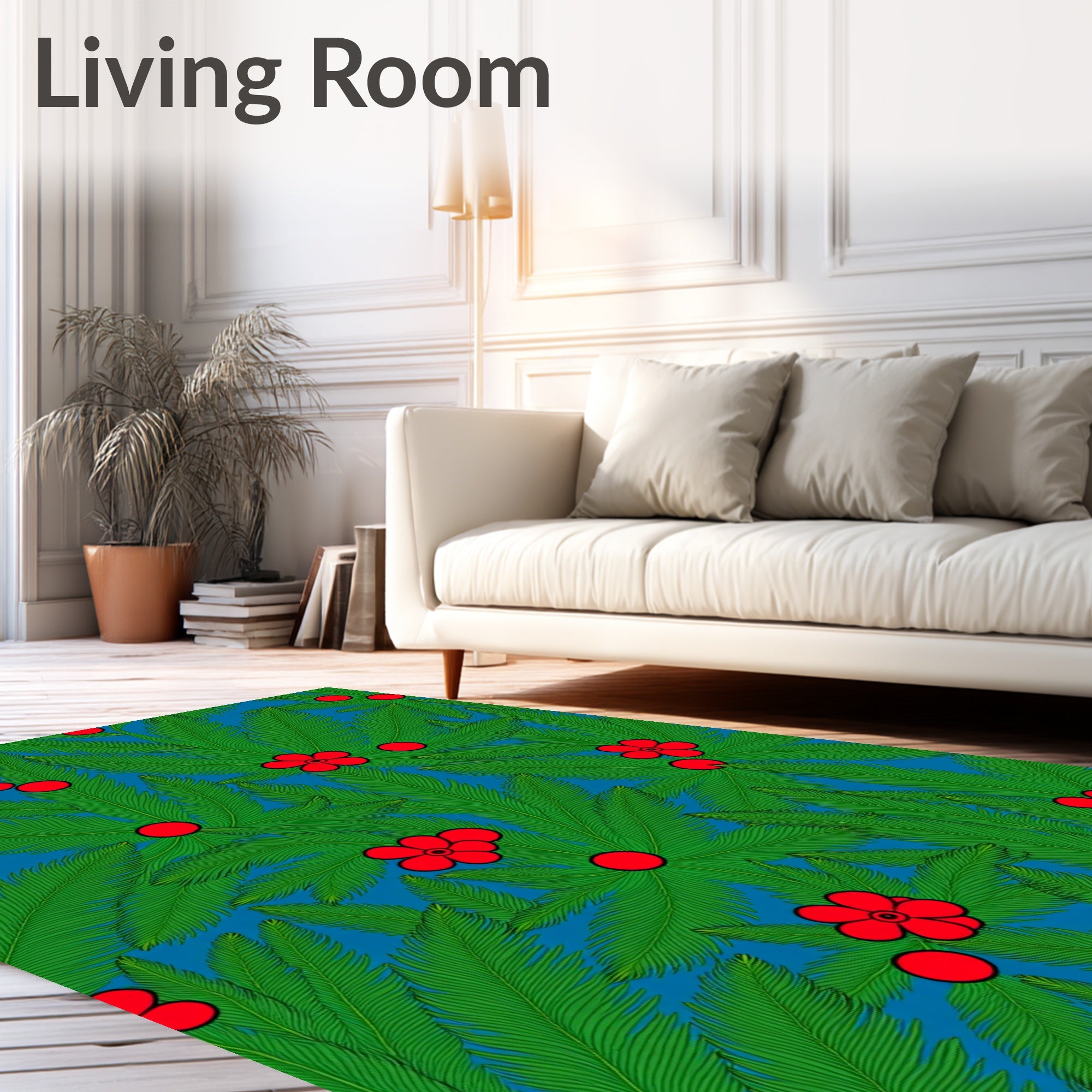 Green Tropical Feathery Bloom Rug