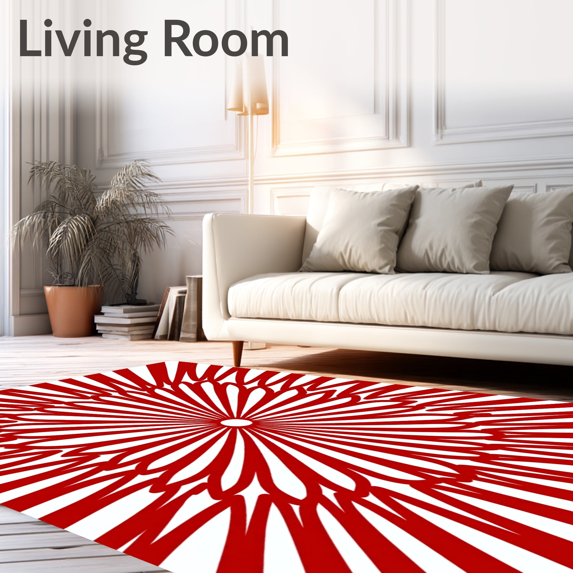 Radiant Red Lotus Sunburst Rug