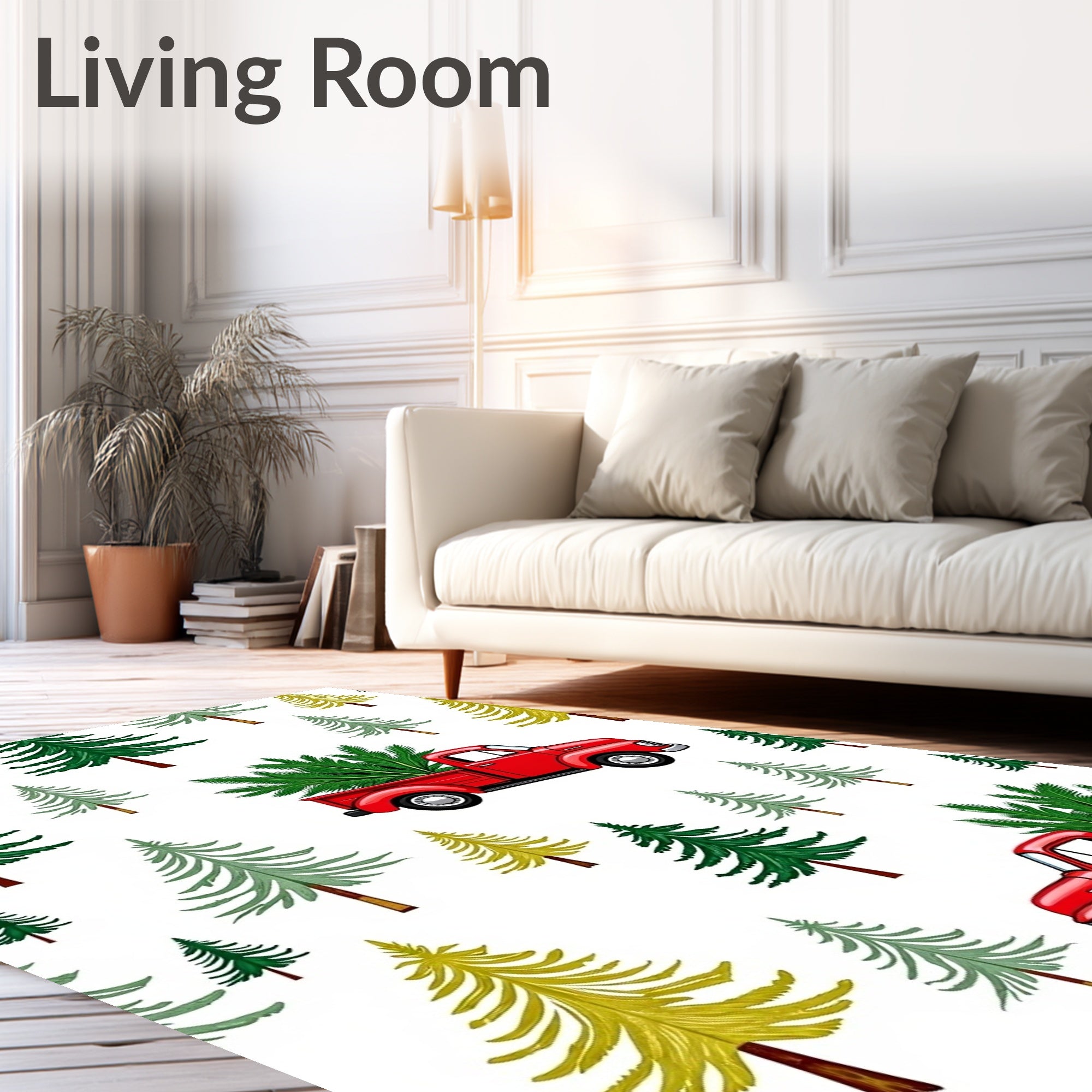 Red Truck Evergreen Forest Trees Rug
