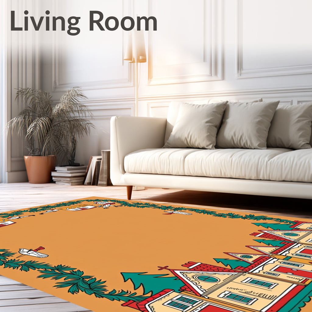 Whimsical Village Christmas Garland Scene Rug