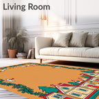 Whimsical Village Christmas Garland Scene Rug