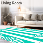 Bold Teal and White Curved Stripes Rug