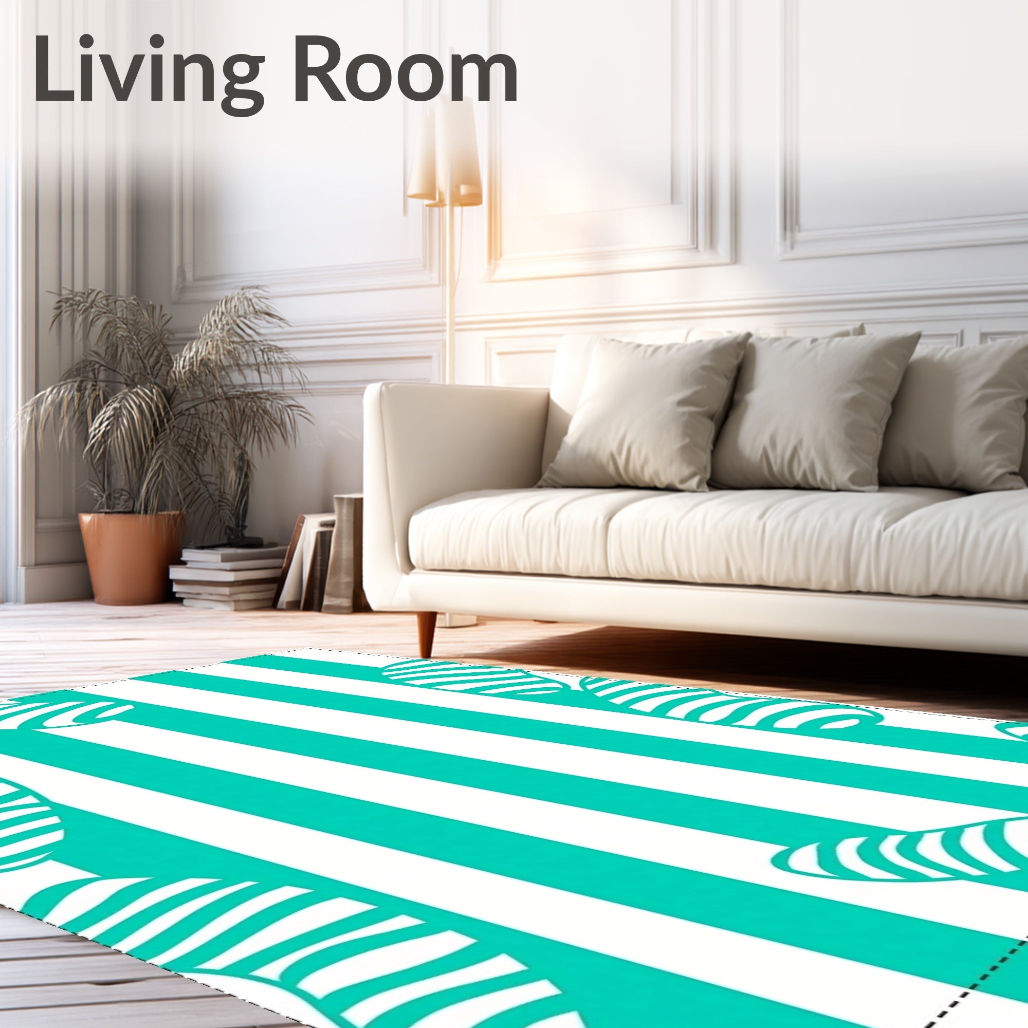 Bold Teal and White Curved Stripes Rug