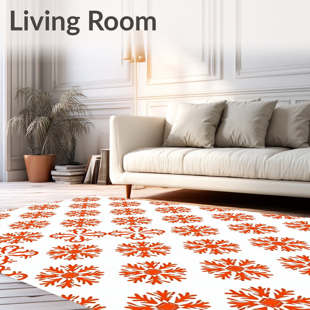 Vibrant Orange Snowflake Repeat Graphic Rug