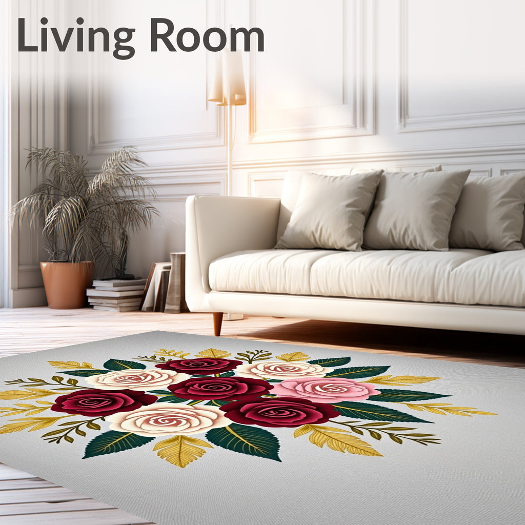 Floral Bouquet Arrangement Red Cream Pink Rug