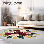 Floral Bouquet Arrangement Red Cream Pink Rug