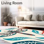 Crimson Teal Dragonfly Foliage Scene Rug