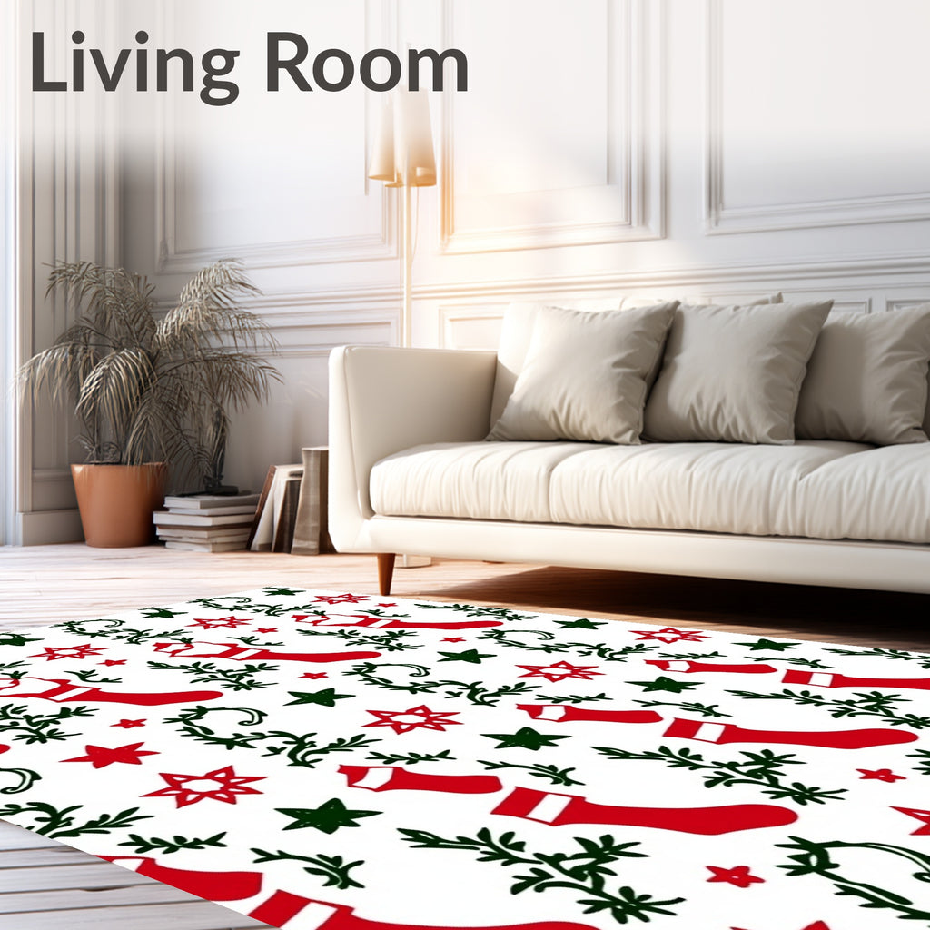 Red Green Christmas Stocking Star Garland Rug