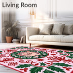 Pink Pig With Green Leaf Border Rug