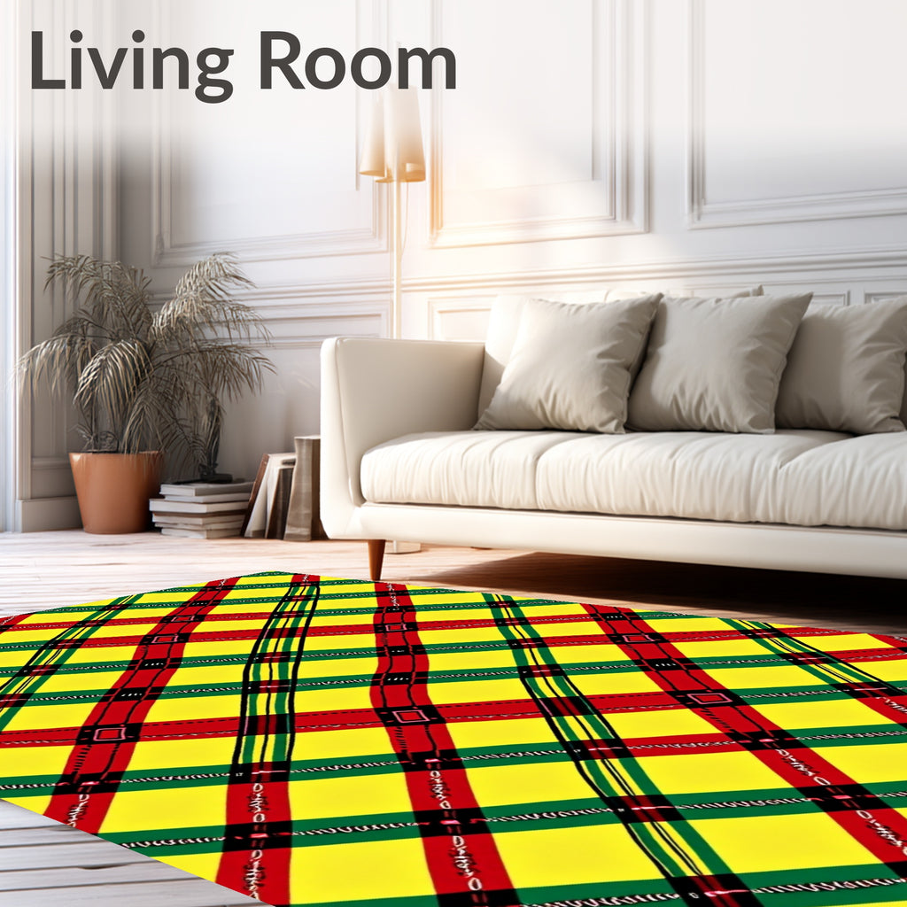 Vibrant Yellow Red Green Plaid Rug