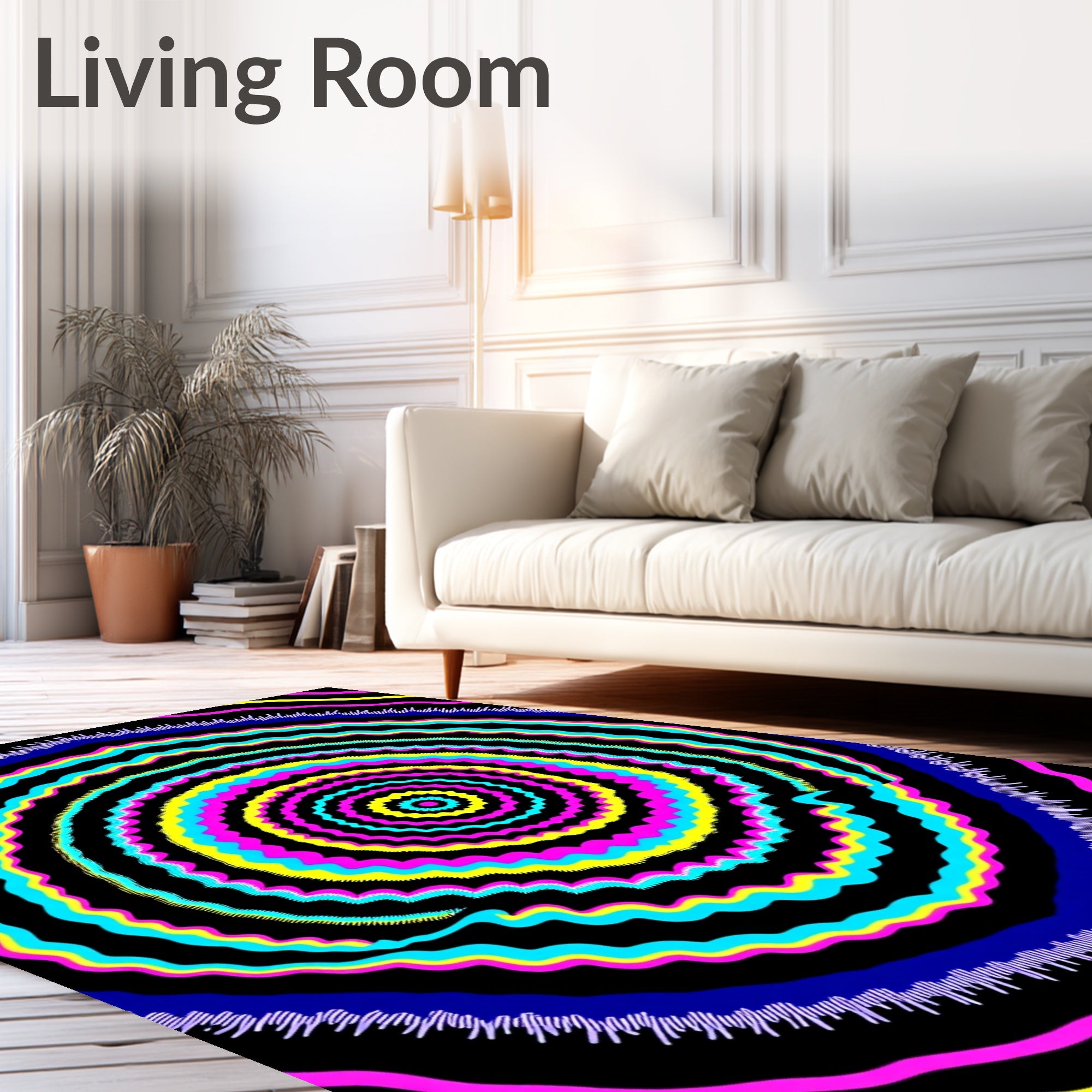 Vibrant Neon Sunburst Ripple Rug