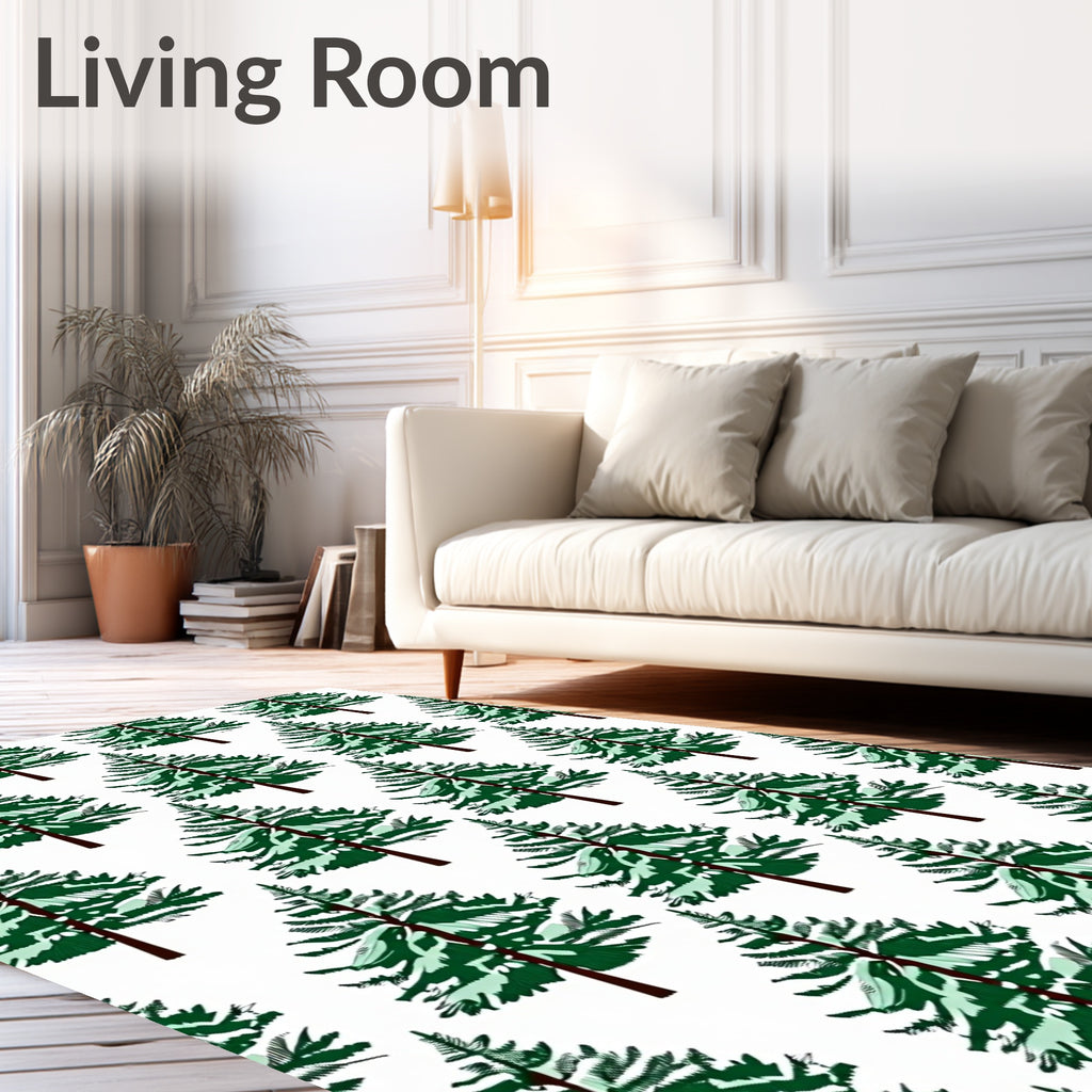 Green Snow-Covered Evergreen Pine Trees Rug