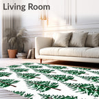 Green Snow-Covered Evergreen Pine Trees Rug