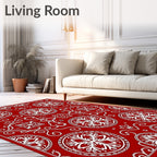 Red White Circular Snowflake Motif Rug
