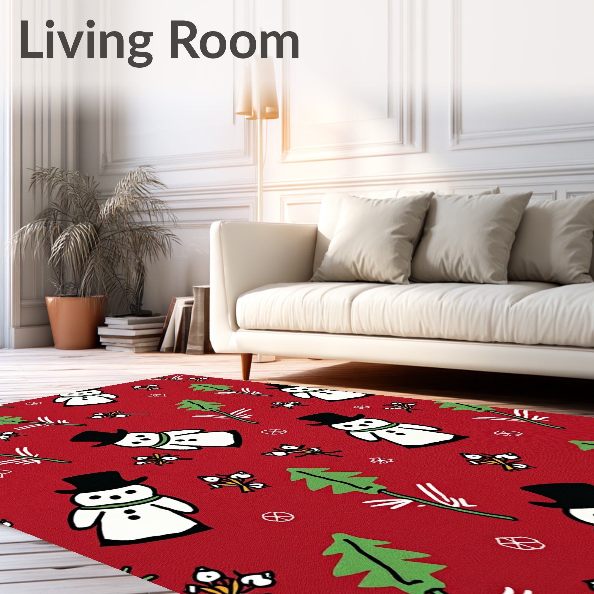 Festive Snowman Red Holiday Mittens Rug