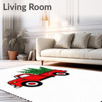 Red Truck Green Pine Trees Rug