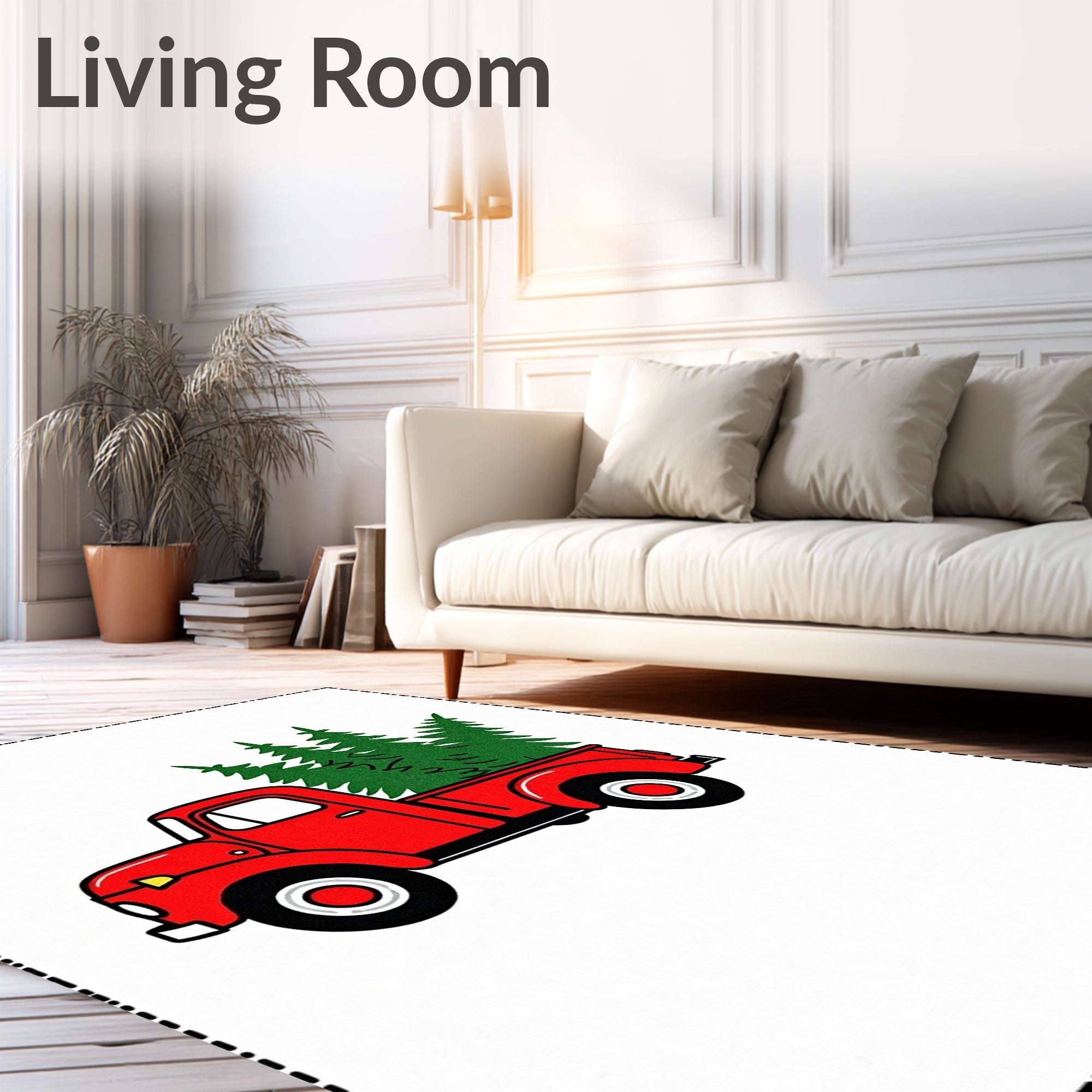 Red Truck Green Pine Trees Rug