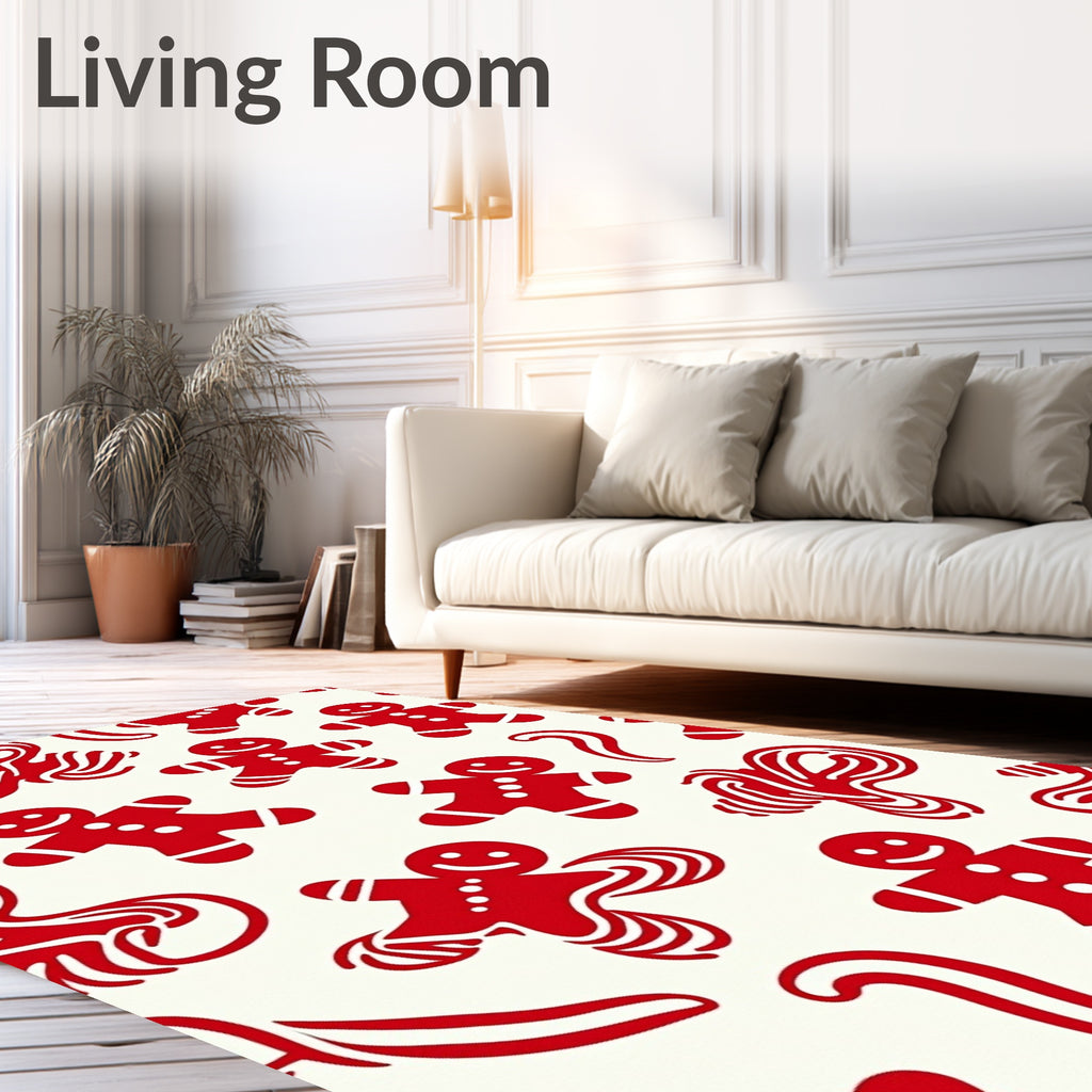 Whimsical Red Gingerbread Man Swirls Rug