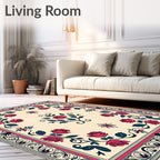 Crimson Rose Floral Scroll Medallion Rug